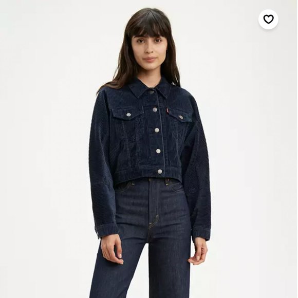 Levi's Navy Corduroy Cropped Jacket - Picture 1 of 9